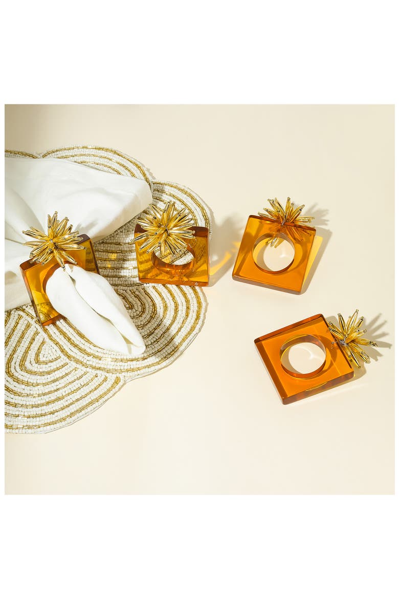 Golden Urchin Set of 4 Amber Napkin Rings, Alternate, color, ORANGE/ GOLD