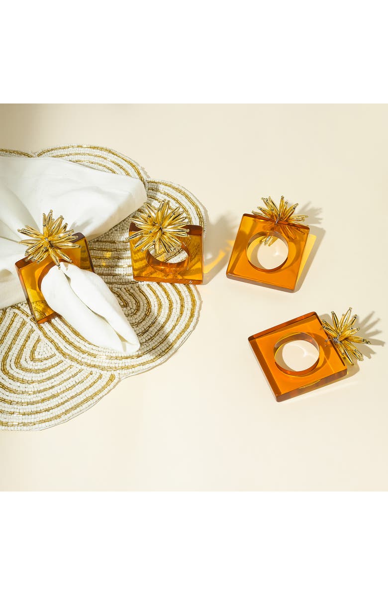 Tiramisu Golden Urchin Set of 4 Amber Napkin Rings, Alternate, color, 