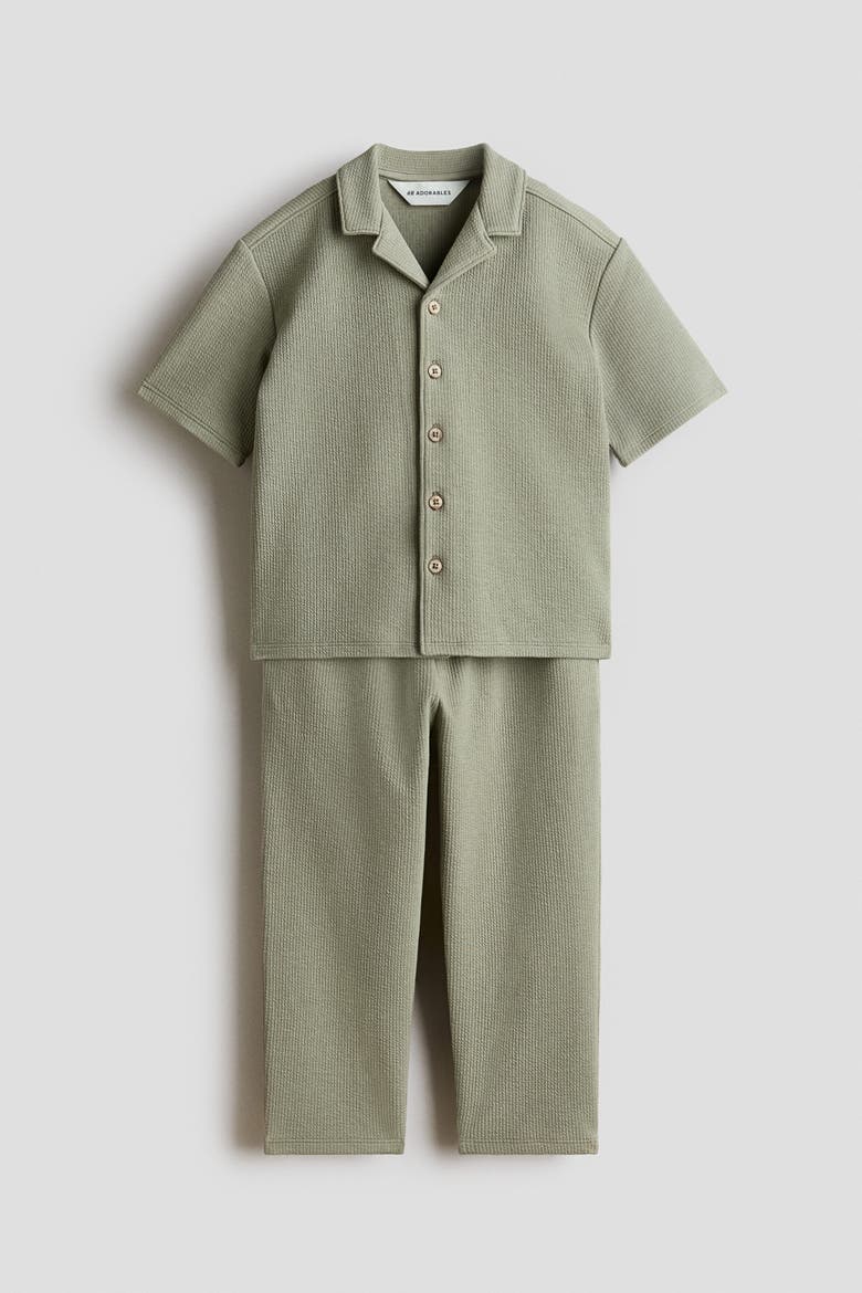 2-piece Textured Cotton Set, Alternate, color, Khaki green