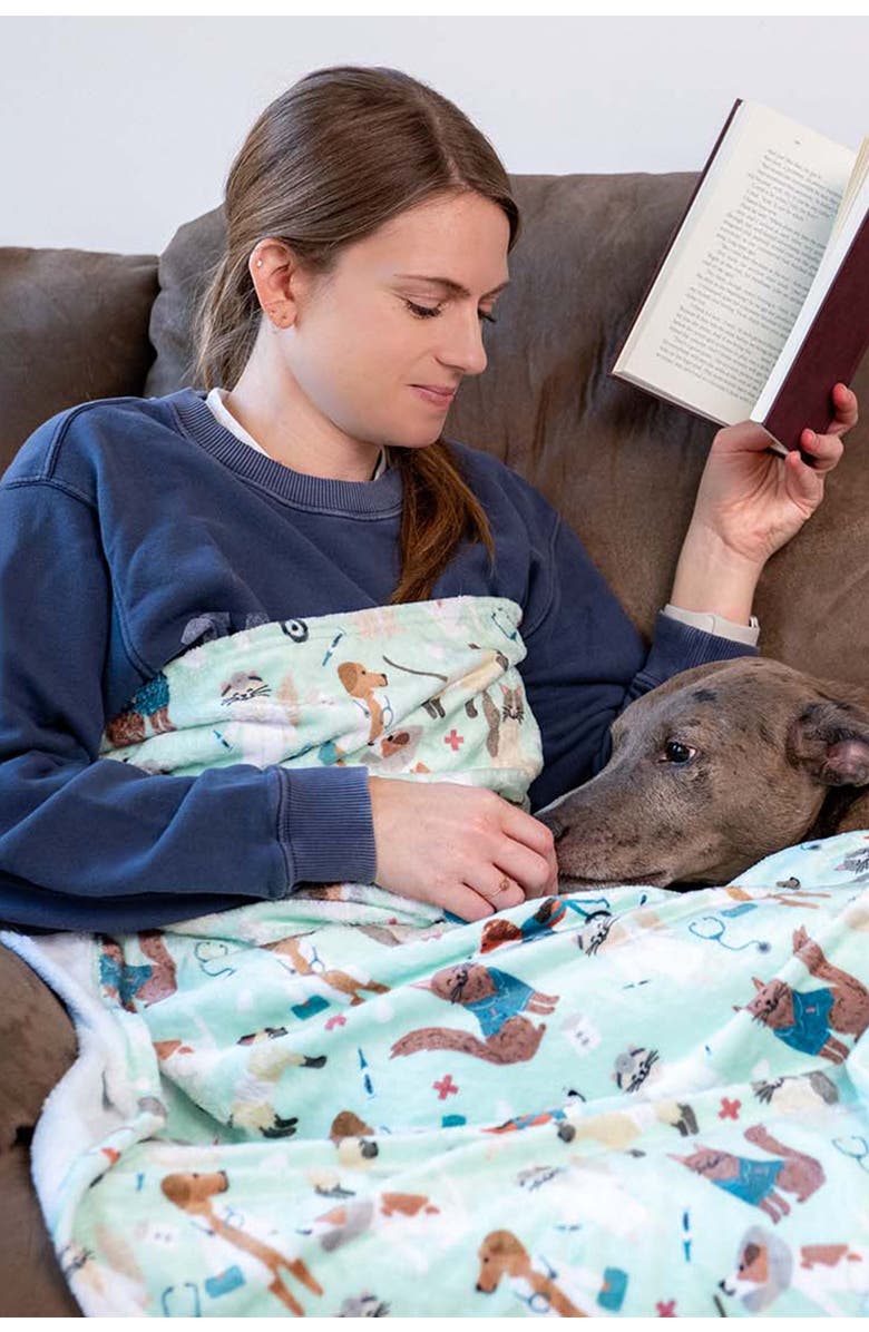 Puppington Pupper Snuggles Throw Blanket, Alternate, color, Seafoam Serenity