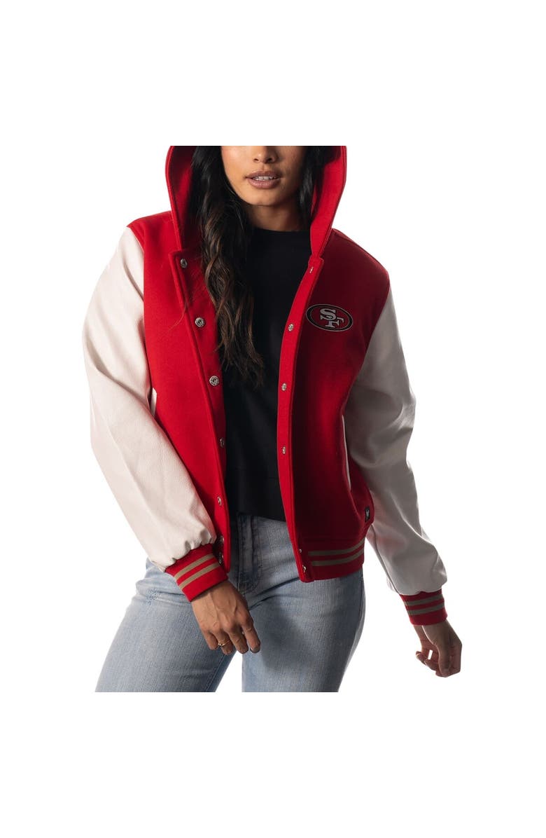 THE WILD COLLECTIVE Women's The Wild Collective Scarlet San Francisco 49ers Sailor Full-Snap Hooded Varsity Jacket, Alternate, color,