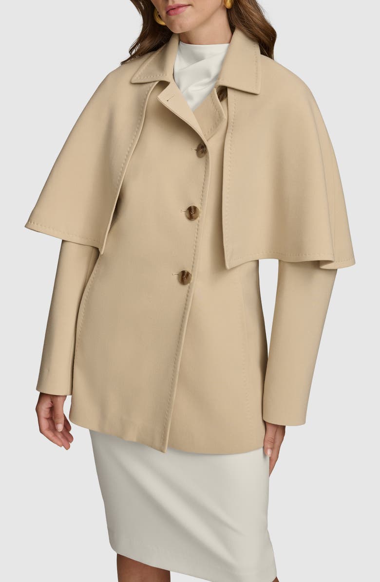 Donna Karan New York Water Repellent Crepe Raincoat with Cape, Alternate, color, Camel