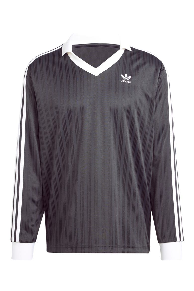 Adicolor Stripe Long Sleeve Polo, Alternate, color, BLACK