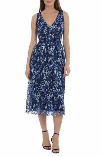 Woodland Sequin Embroidered Sleeveless Midi Dress
