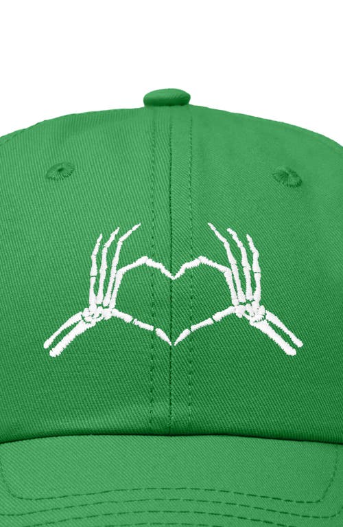 Dalix Skeleton Heart Embroidered Dad Hat In Kelly Green