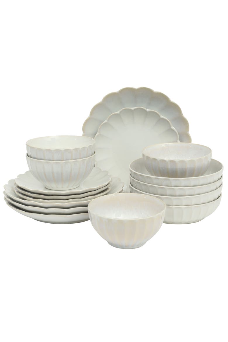 Malibu Shore 16-Piece Stoneware Plates and Bowls Dinnerware Set, Main, color, Shiny White