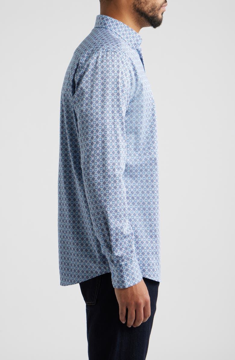 Johnston & Murphy Logan Print Button-Up Shirt, Alternate, color, Blue/ Pink Floral Tile