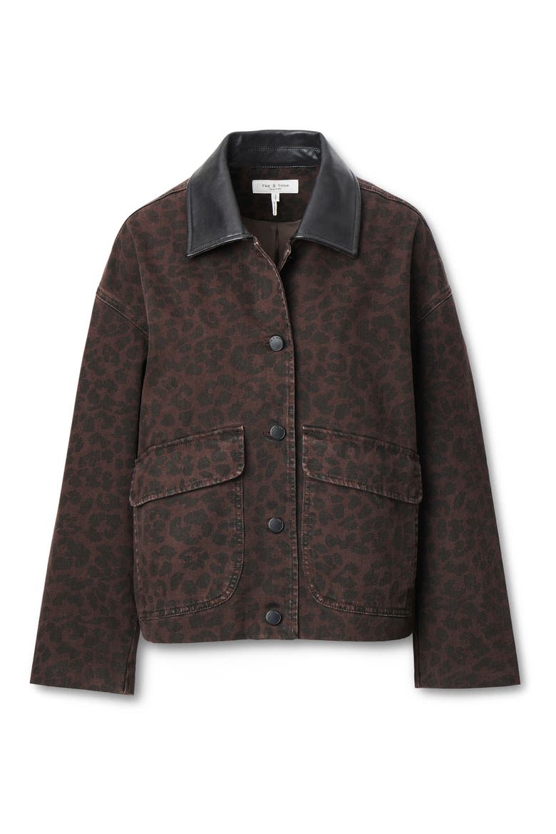 Natalia Leopard Print Cotton Jacket, Alternate, color, ESPRESSO/ LEOPARD PRINT