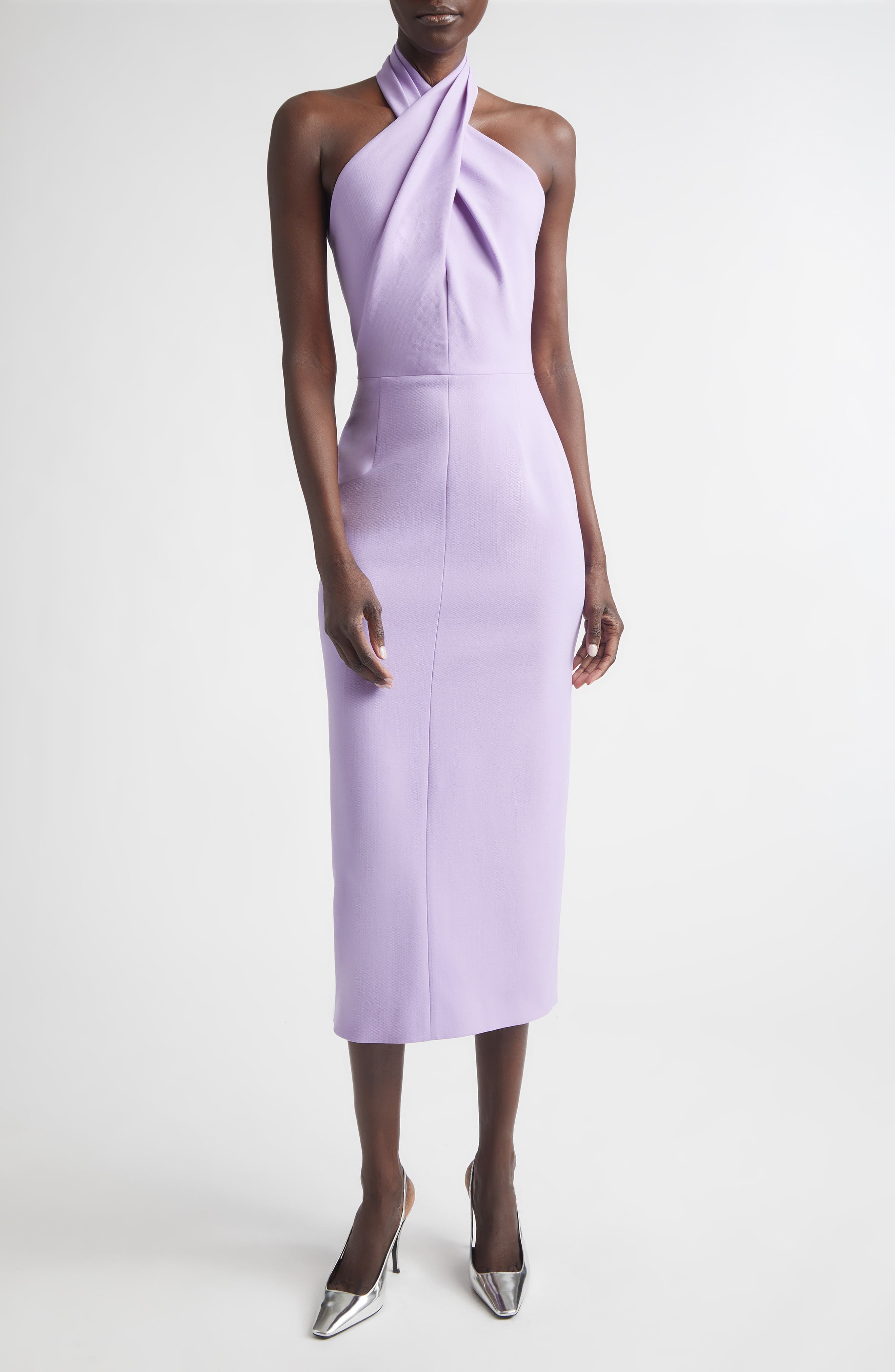 Twisted Halter Stretch Wool Midi Dress