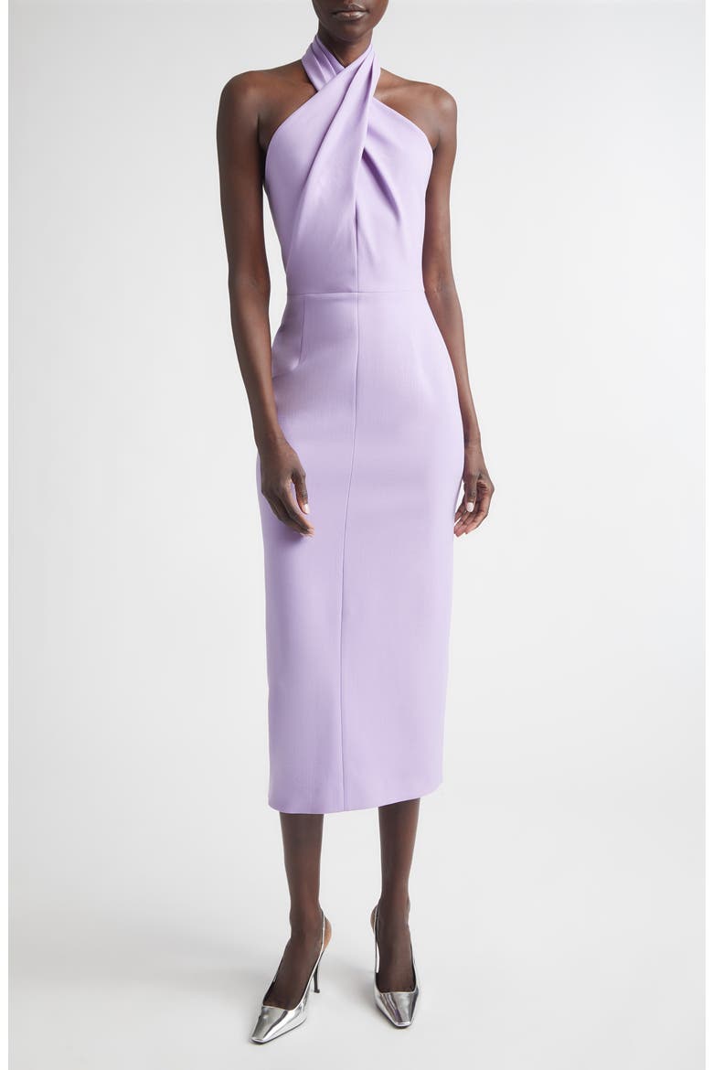 Twisted Halter Stretch Wool Midi Dress, Main, color, VIOLETA