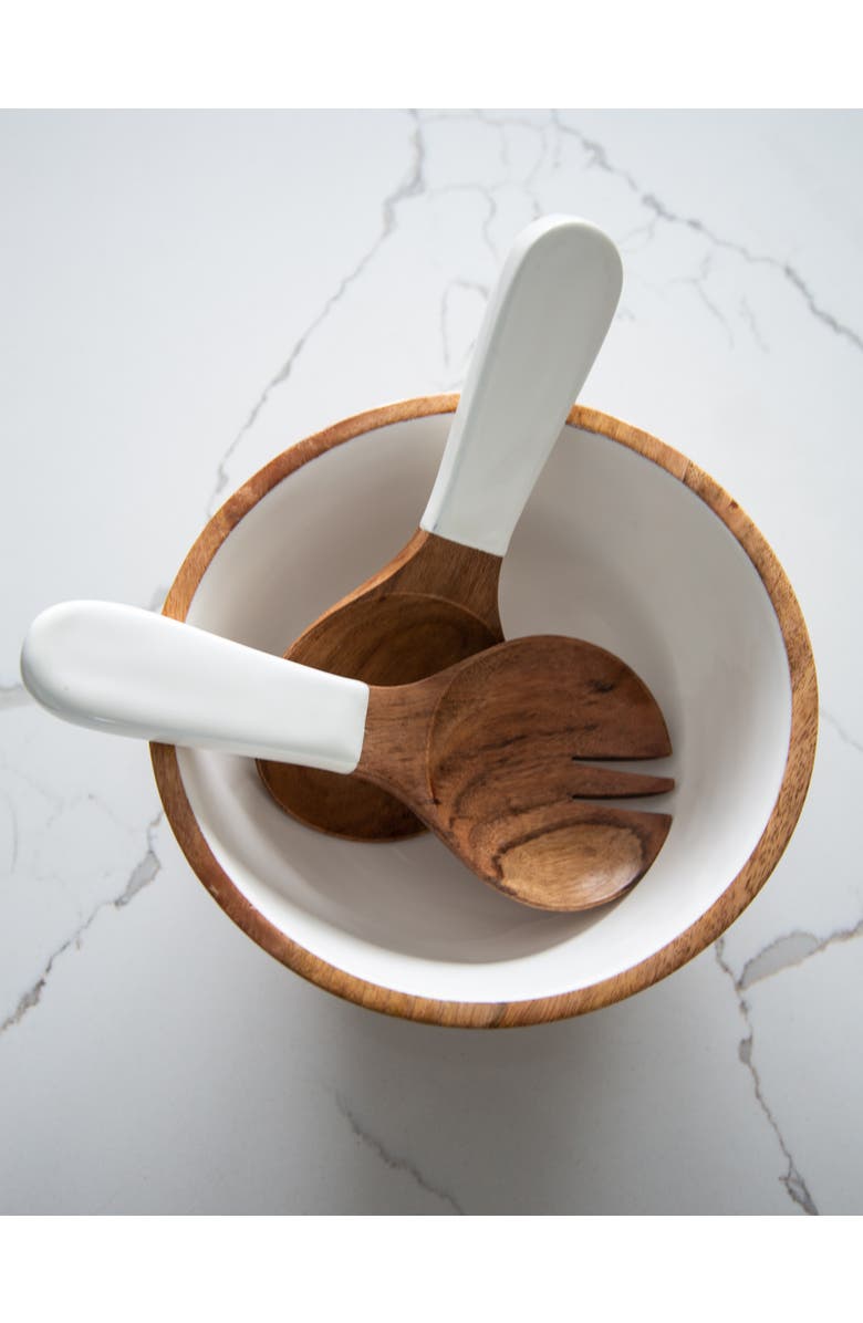 Jeanne Fitz Wood + White Collection Mango Wood Serving Bowl, Medium, Alternate, color, White, Brown