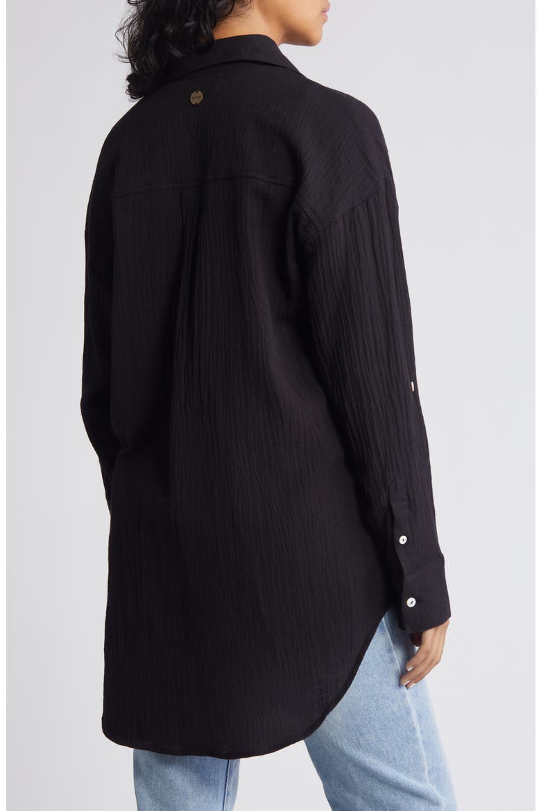 Premium Linen Button-Up Blouse, Alternate, color, BLACK