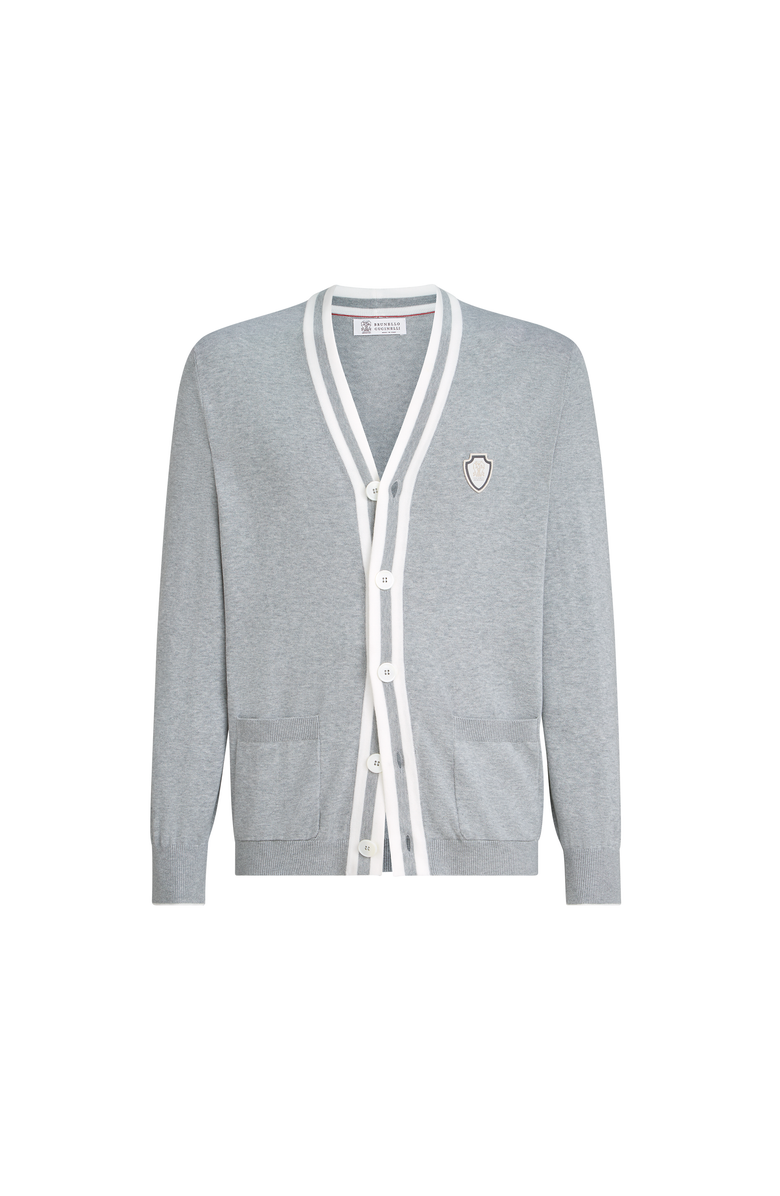 Brunello Cucinelli Cotton cardigan with logo, Main, color, Grey