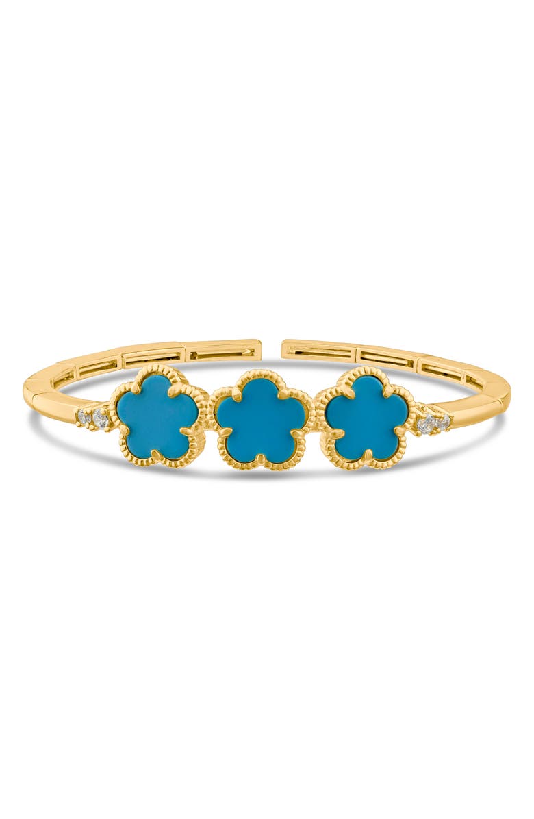 CZ by Kenneth Jay Lane Clover Open Cuff Bracelet, Main, color, Turquoise/ Gold