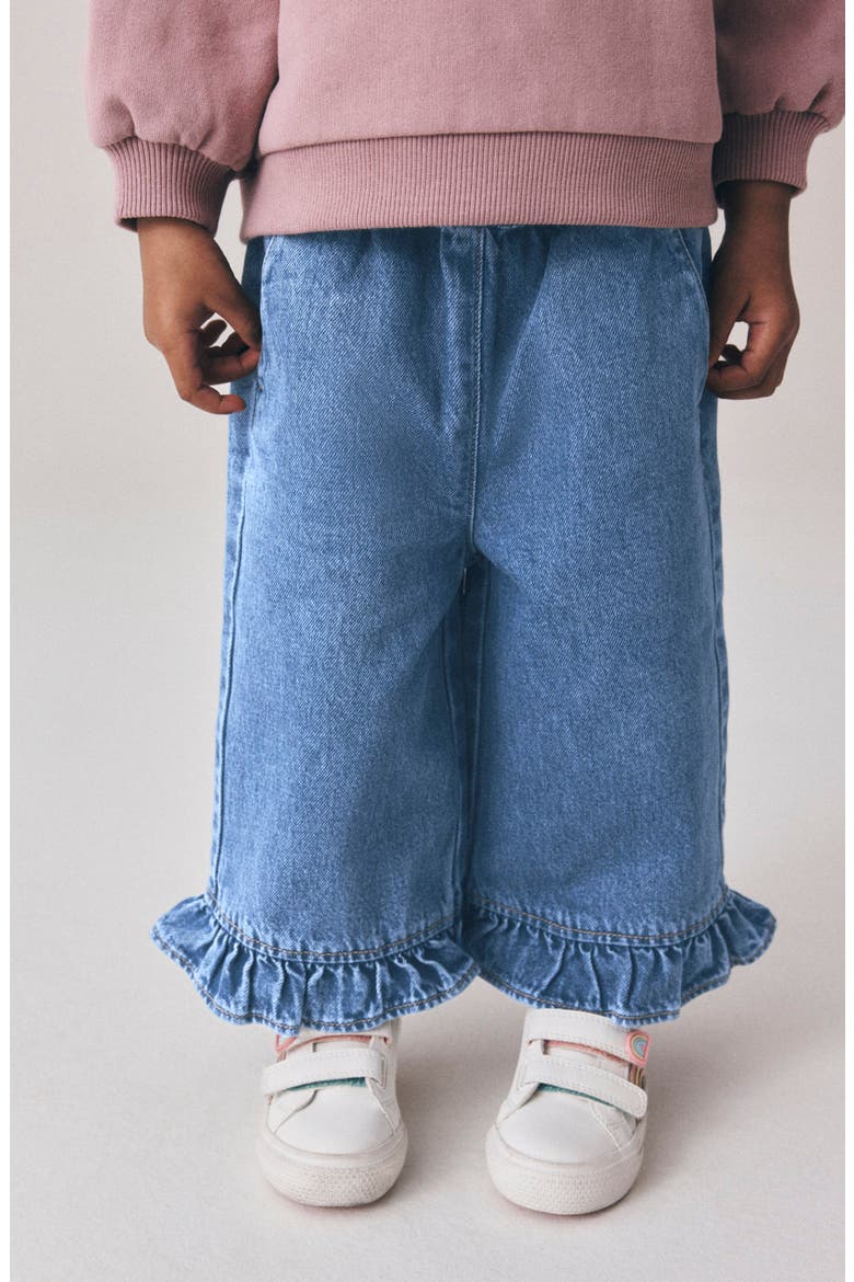 Kids' Wide Leg Frill Hem Jeans, Alternate, color, BLUE