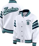 WEAR by Erin Andrews Women's WEAR by Erin Andrews White/Deep Sea Blue Seattle Kraken Full-Snap Fleece Sweatshirt Jacket