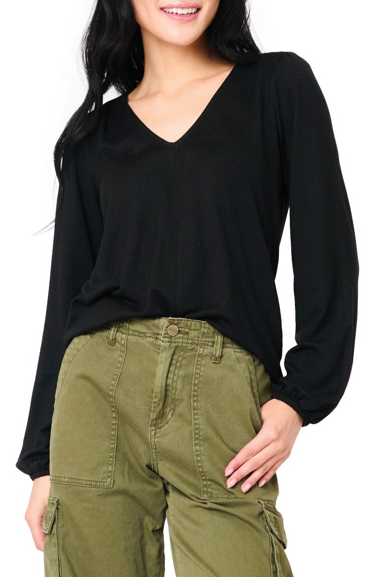 Blouson Sleeve V-Neck Sweater, Main, color, BLACK