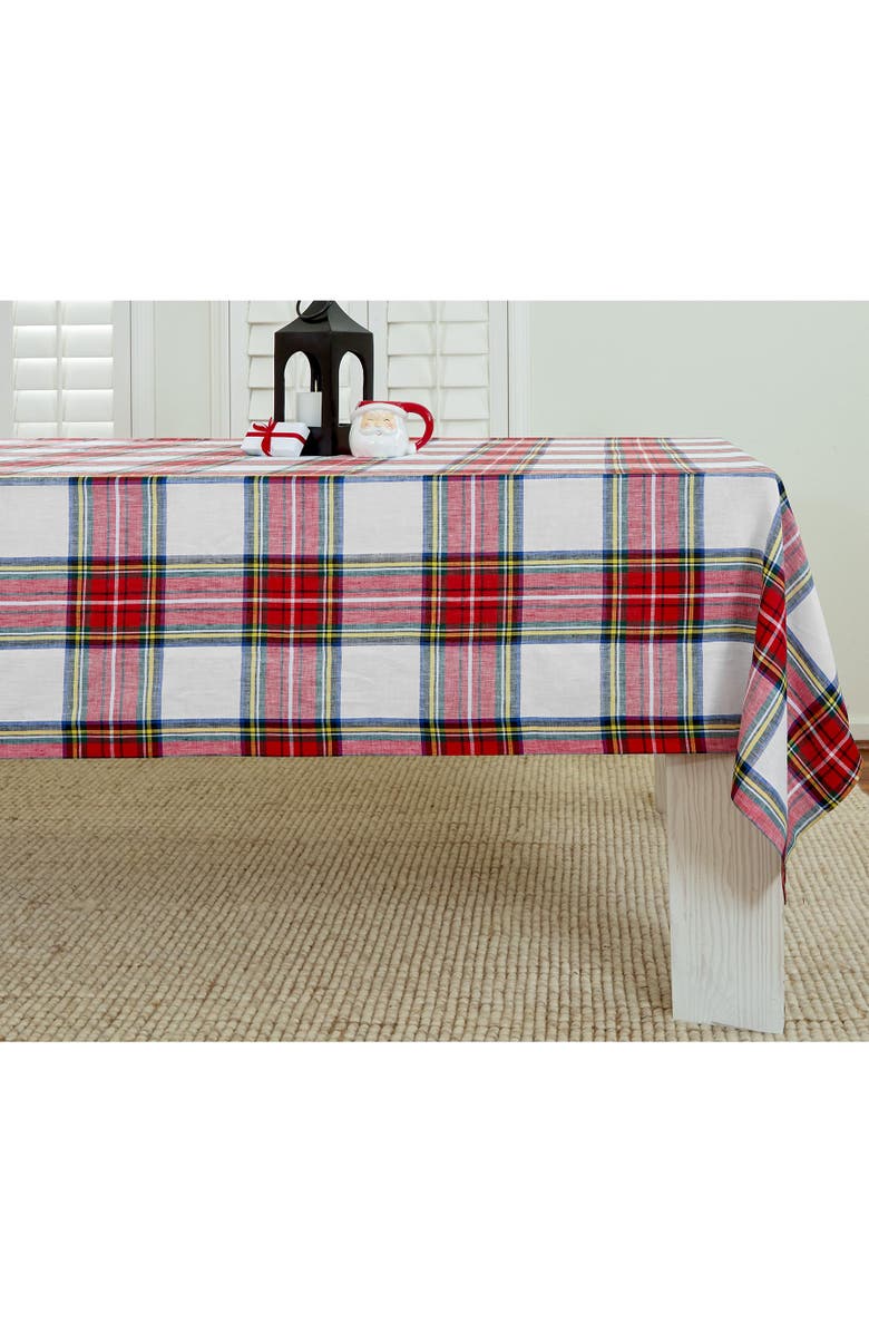 Solino Home Linen Table Throw - Stewart Plaid, 52" x 52" Inch, Main, color, White