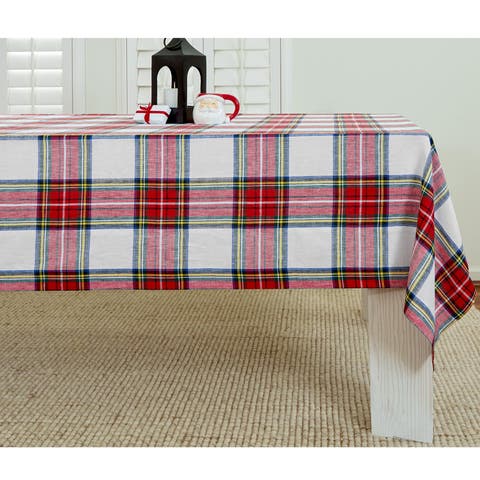 Linen Table Throw - Stewart Plaid, 52" x 52" Inch
