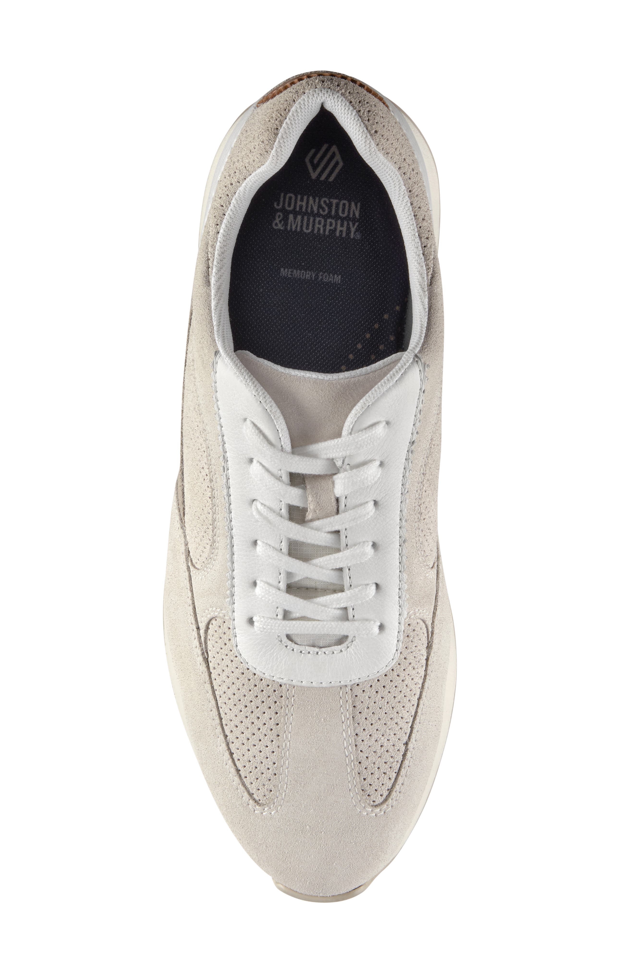 Johnston & Murphy Chase Perforated Sneaker, Alternate, color, White Suede/ Full Grain