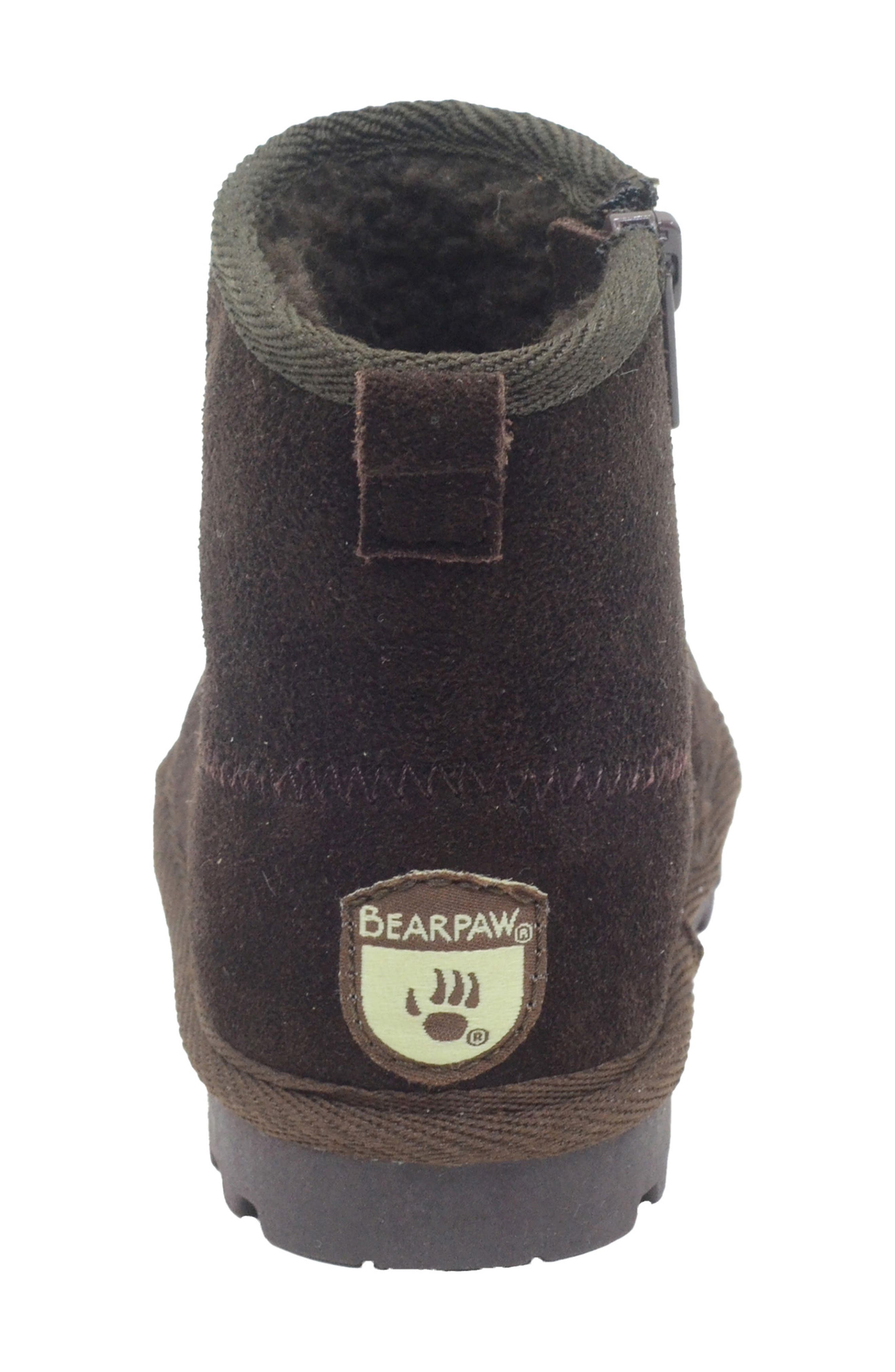 BEARPAW Kids' Bootie with Faux Fur Lining, Alternate, color, Chocolate Suede