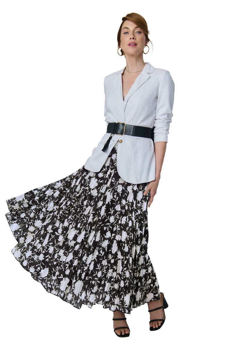 Flowing Crinkled Maxi Skirt, Main, color, BLACK SILHOUETTE FLORAL