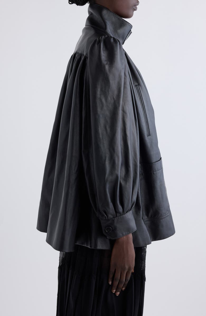 Chloé Puff Shoulder Leather Coat, Alternate, color, Black