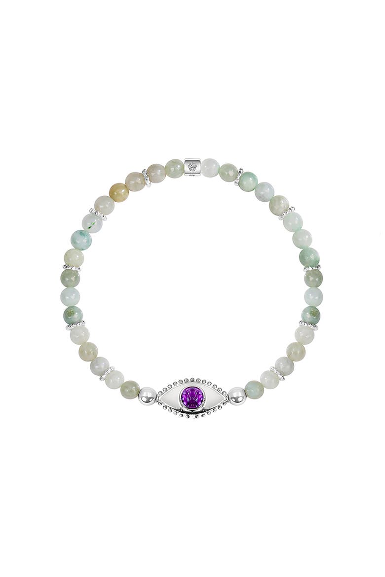 Jade Amethyst Sterling Silver Evil Eye Charm Women's Beaded Bracelet - Prosperity Magnet, Main, color, Green/purple/silver