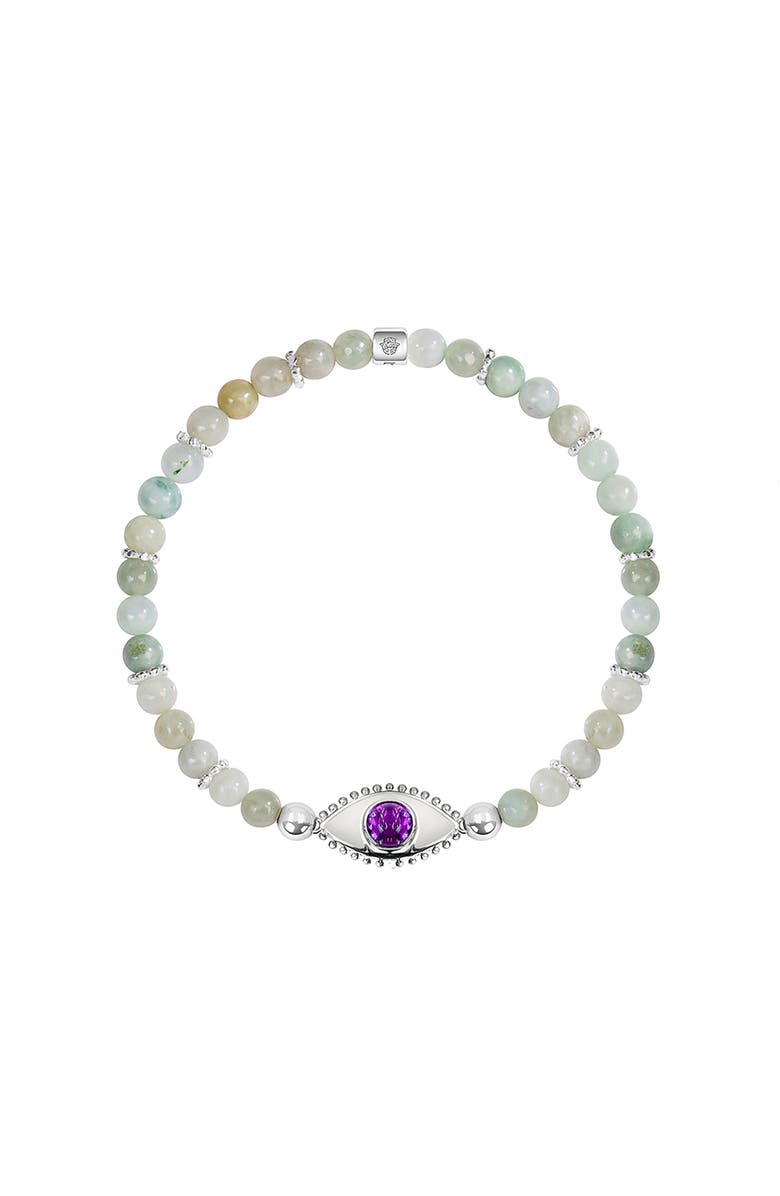 Karma and Luck Jade Amethyst Sterling Silver Evil Eye Charm Beaded Bracelet Prosperity Magnet, Main, color, Green/Purple/Silver