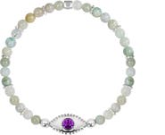 Karma and Luck Jade Amethyst Sterling Silver Evil Eye Charm Women's Beaded Bracelet - Prosperity Magnet