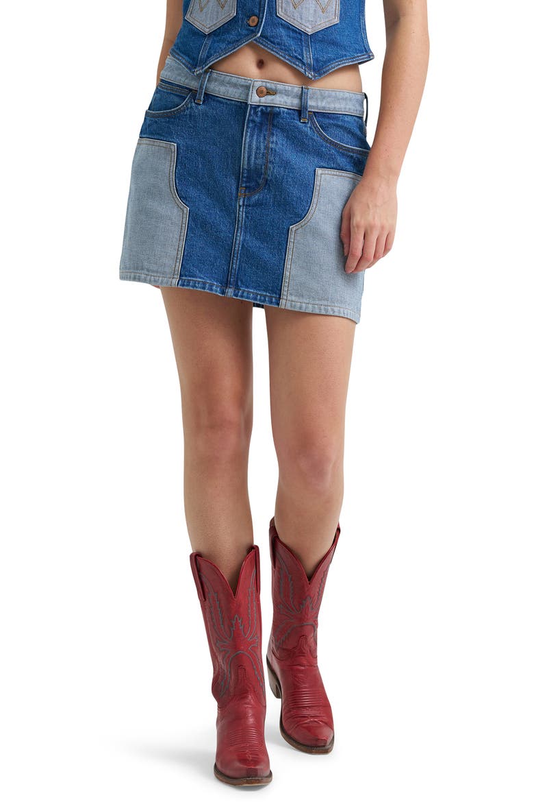 Two-Tone Western Denim Miniskirt, Main, color, BLUE FEVER