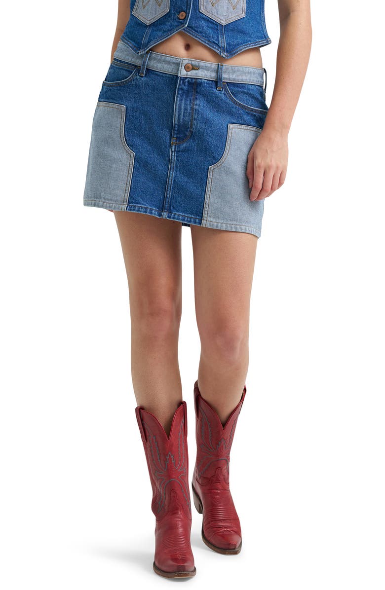 Wrangler Two-Tone Western Denim Miniskirt, Main, color, 