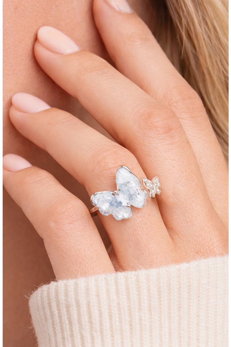 Twin Butterfly Bypass Ring, Alternate, color, SILVER