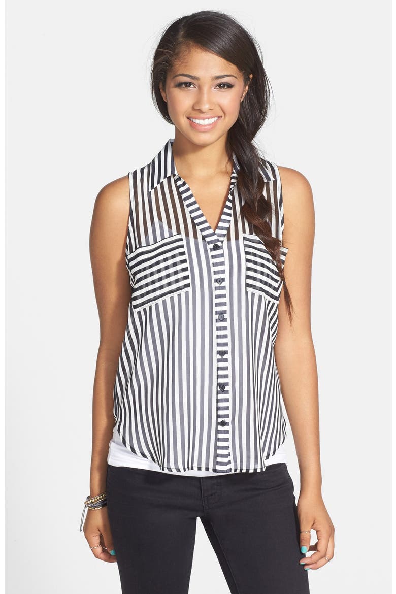 Sleeveless Chiffon Blouse, Main, color, BLACK STRIPE