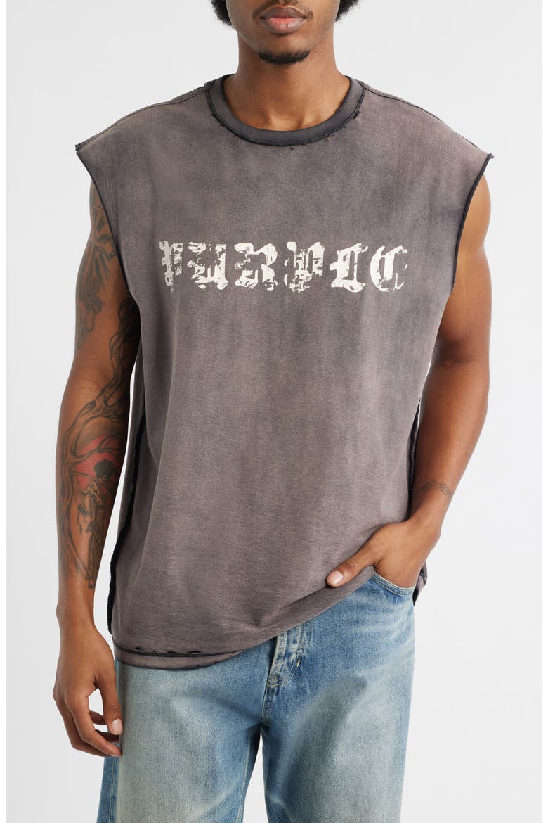 Sleeveless Cotton Graphic T-Shirt, Main, color, BLACK
