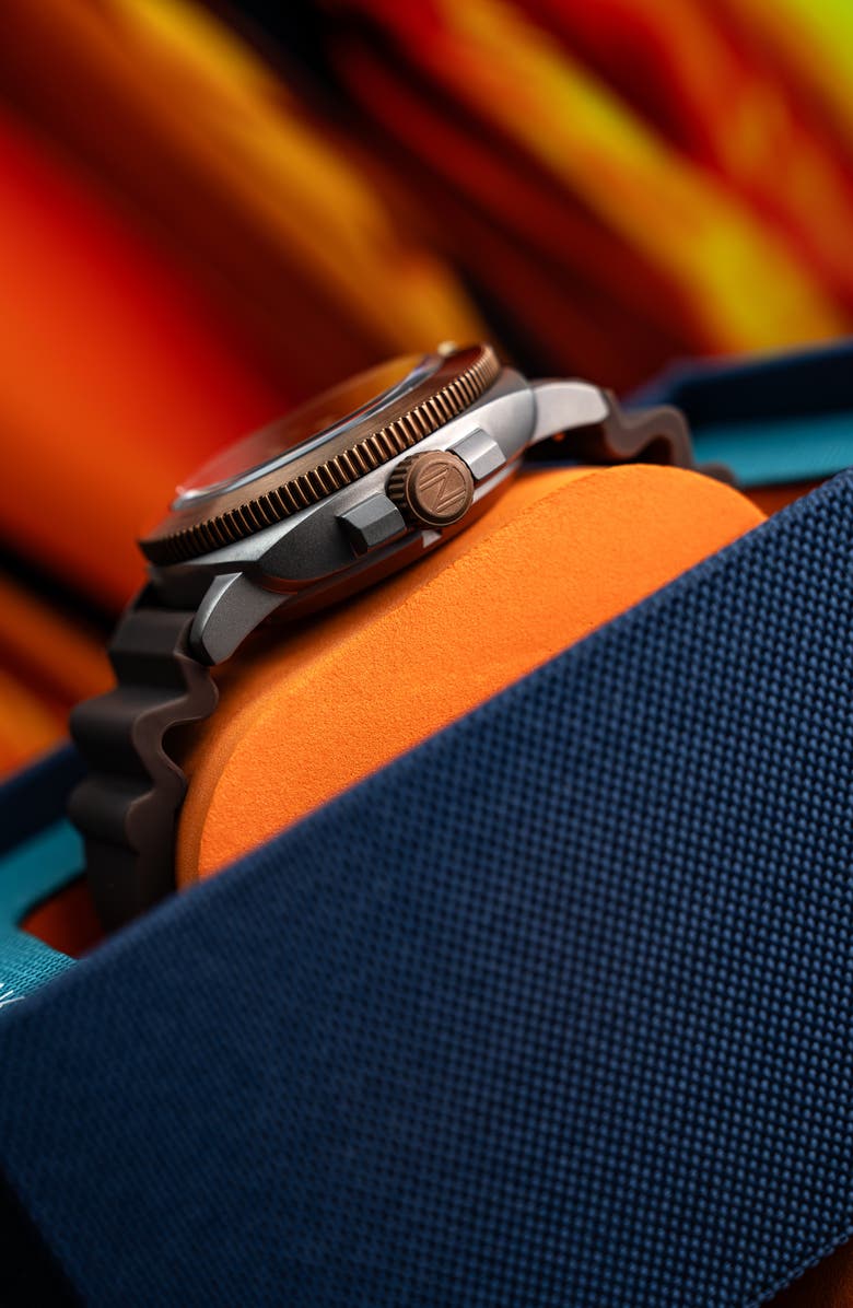 SPINNAKER Hull Titanium Bronze Automatic Lapidary Tiger's Eye Silicone Strap Watch, 42mm, Alternate, color, 