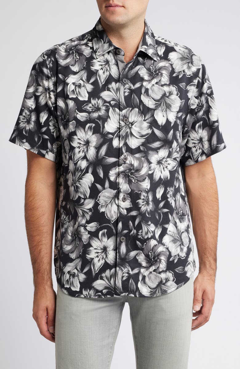 Tommy Bahama Hibiscus Hideaway Short Sleeve Silk Button-Up Shirt, Main, color, 