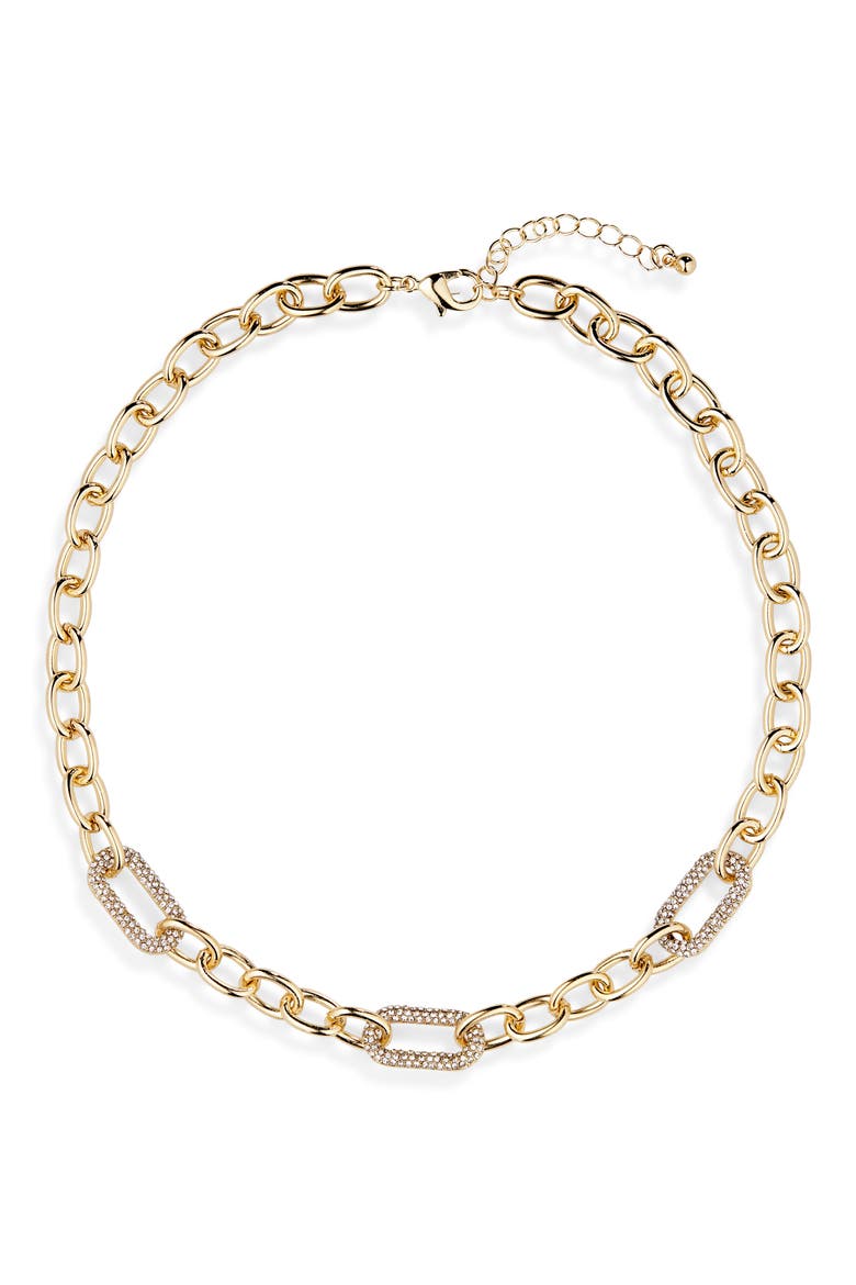 Chunky Link Pavé CZ Necklace, Main, color, CLEAR- GOLD