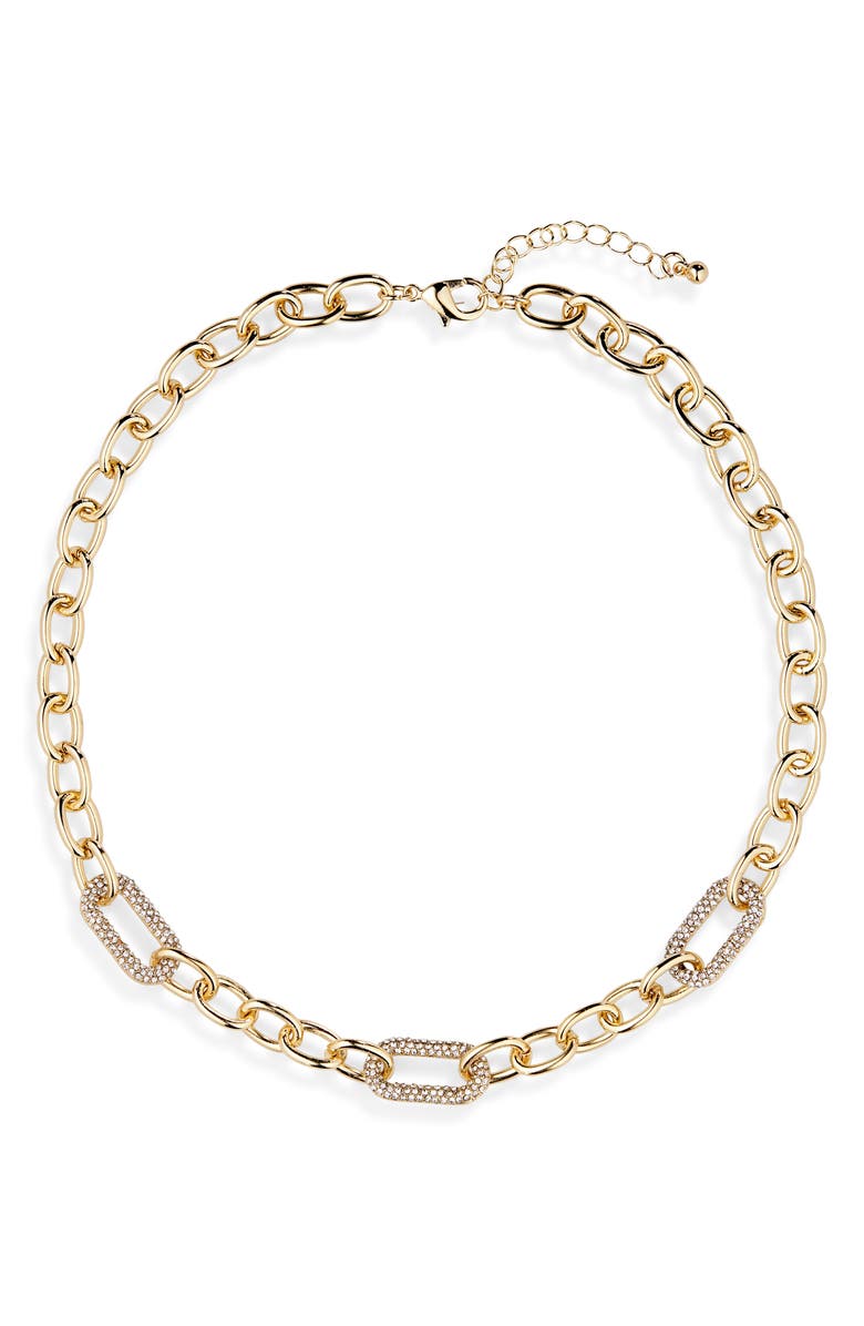 NORDSTROM RACK Chunky Link Pavé CZ Necklace, Main, color, Clear- Gold