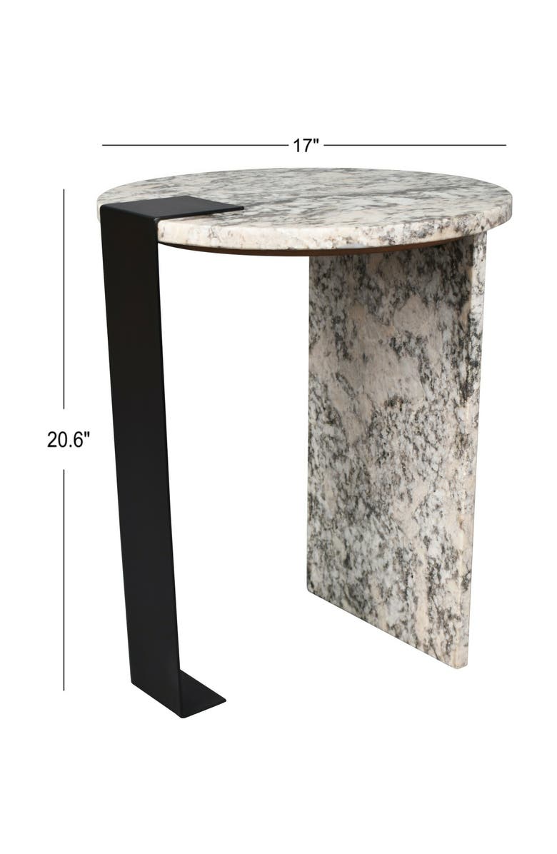 JONATHAN Y Lyra Modern Round Asymmetrical Marble Accent Table, Veined Stone with Iron Metal Base for Living Room, Alternate, color, Ivory/Black