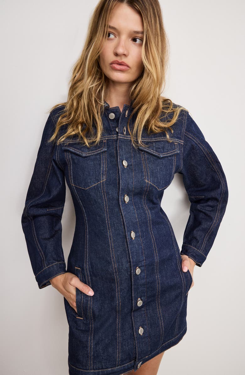 Good American Long Sleeve Denim Minidress, Alternate, color,