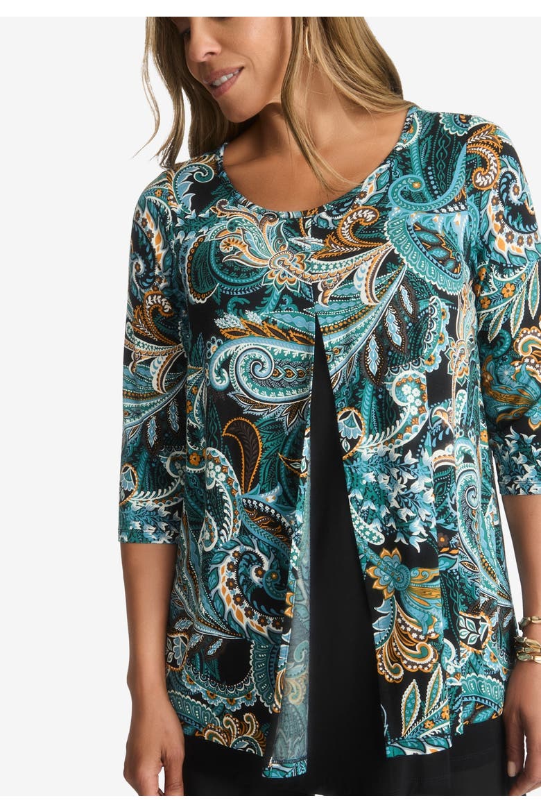 Crew Neck Double Layered Tunic, Alternate, color, FROST TEAL PAISLEY