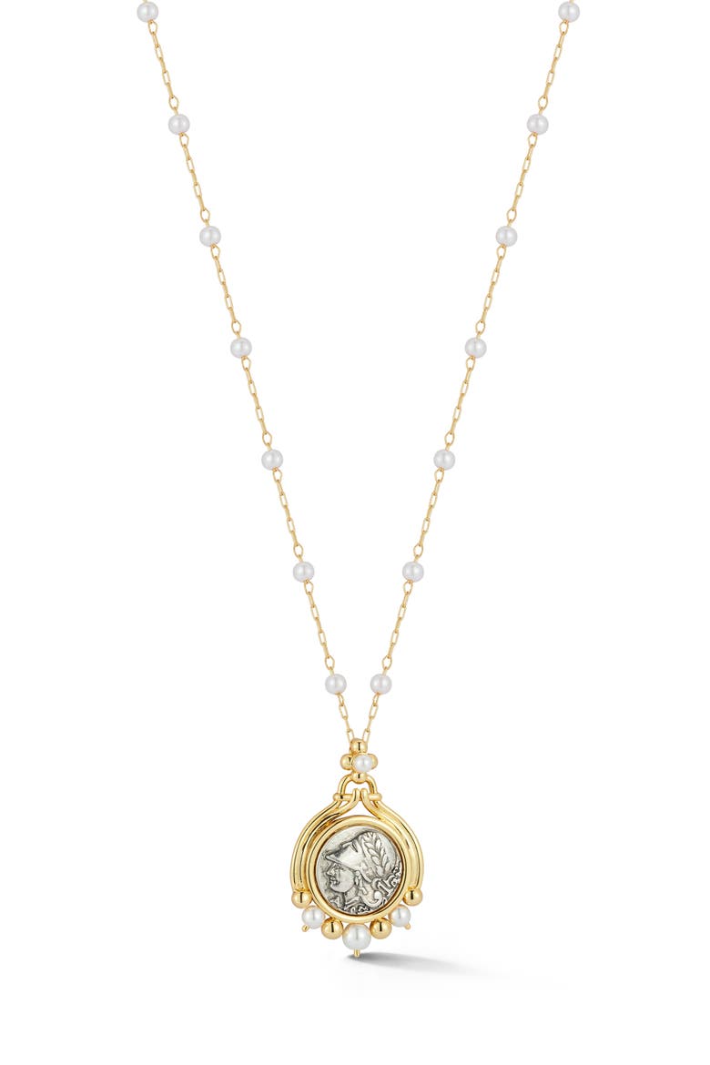 Embossed Antique Coin Pendant Necklace, Main, color, GOLD