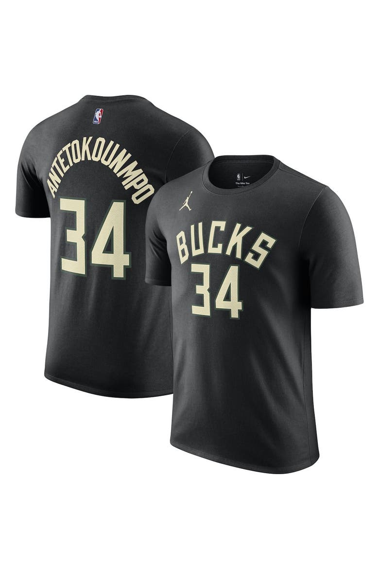 Men's Jordan Brand Giannis Antetokounmpo Black Milwaukee Bucks 2022/23 Statement Edition Name & Number T-Shirt, Main, color, Black
