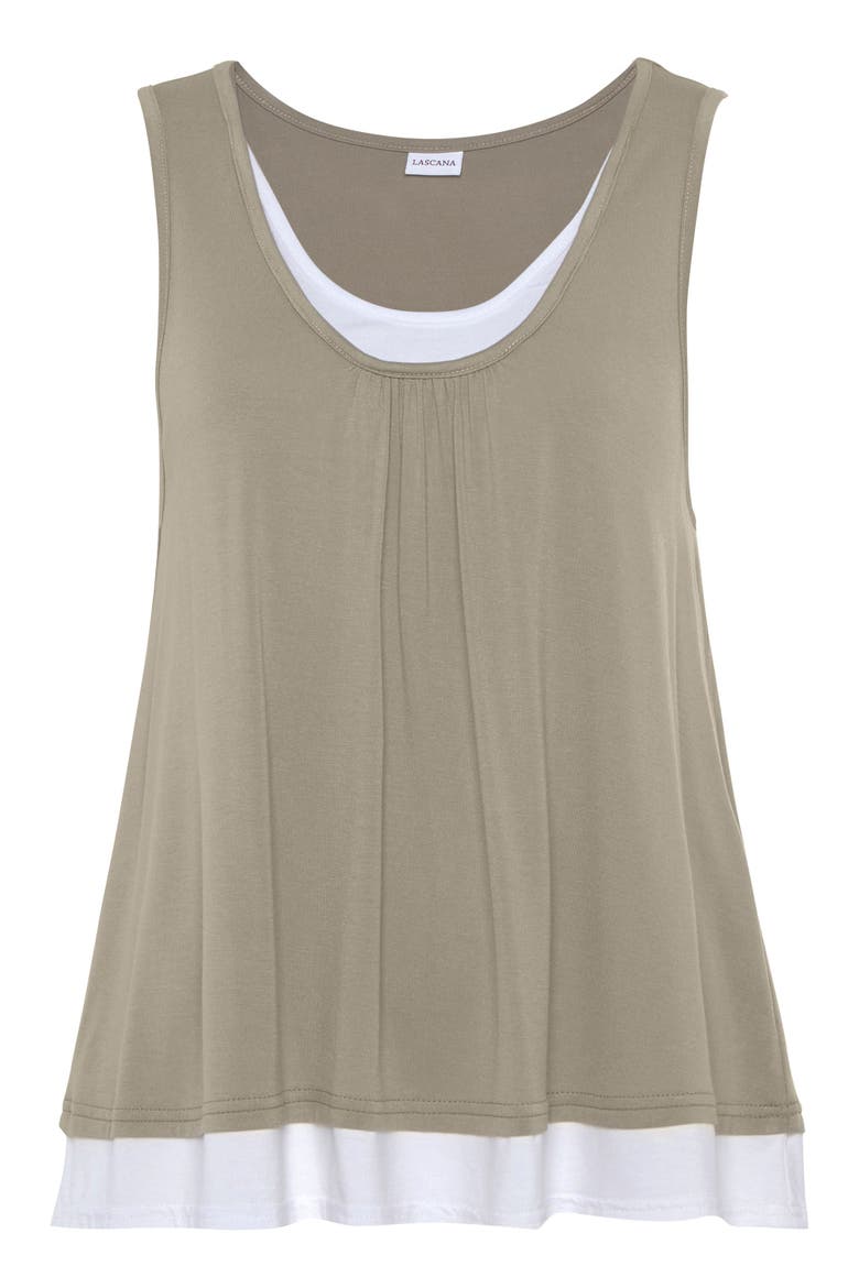 Layered Look Sleeveless Top, Alternate, color, Khaki & White