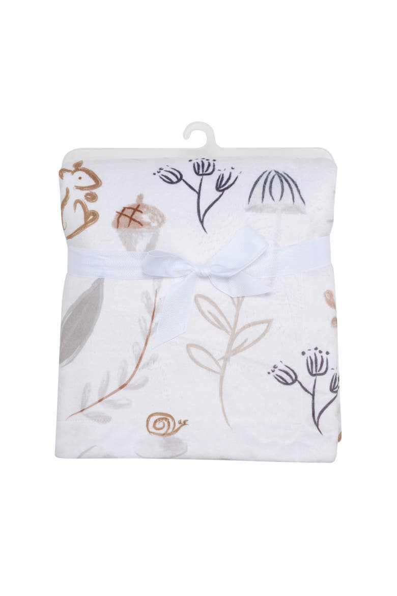 Treetop Fox Woodland/Forest Minky/Faux Shearling Fleece Baby Blanket, Alternate, color, White