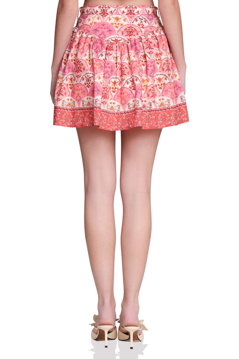 Belted Shirred Stretch Cotton & Linen Miniskirt, Alternate, color, SCALLOP FLORAL