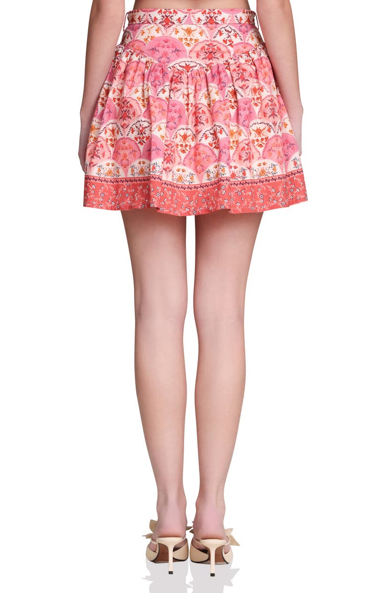 Avec Les Filles Belted Shirred Stretch Cotton & Linen Miniskirt, Alternate, color, Scallop Floral
