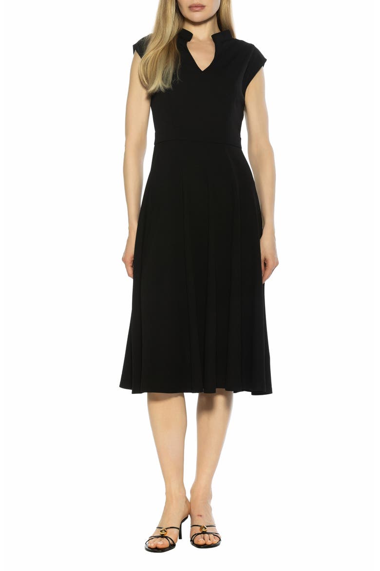 Yara Cap Sleeve Midi Dress, Main, color, BLACK