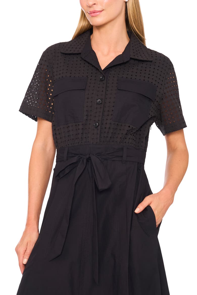 Eyelet Embroidery Midi Shirtdress, Alternate, color, RICH BLACK